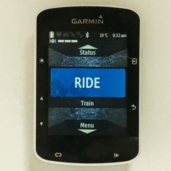 Garmin bike computer 520 showing ride screen on display