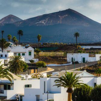 Village of Yaiza with mountain backdrop Lanzarote