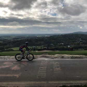 Cyclist at top of Box Hill, Surrey Hills