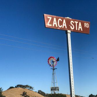 Zaca Sation Road signpost against a blue sky
