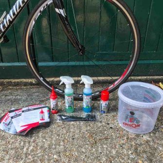 Cyclon bike care cleaning products laid out