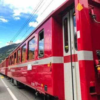 Bernina Express train - the famous red train that goes up the bernina pass