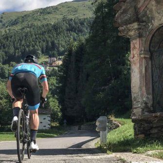 Near the start of the GaviaPass climb, cycling past an ancient monument