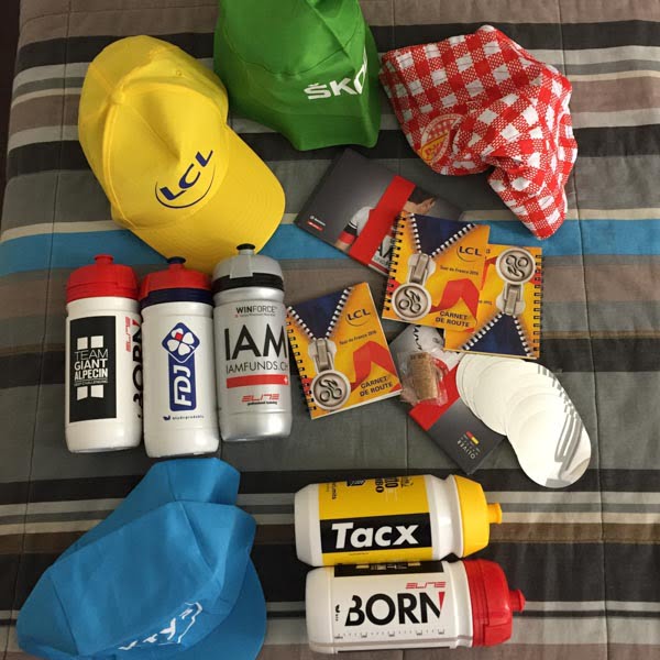 Watching the tour de france in person copyright Epic Road Rides-3 Collection of items picked up on the Tour de France route after watching the Tour in person