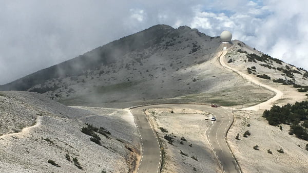 cyclist cycling up mount ventoux, provence