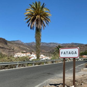 Fataga signpost on GC50 Gran Canaria cycling climb