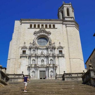 Girona cathedral with steps leading to front