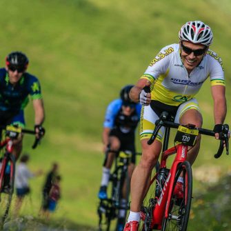 A cyclist is happy to participate in etape cycling series